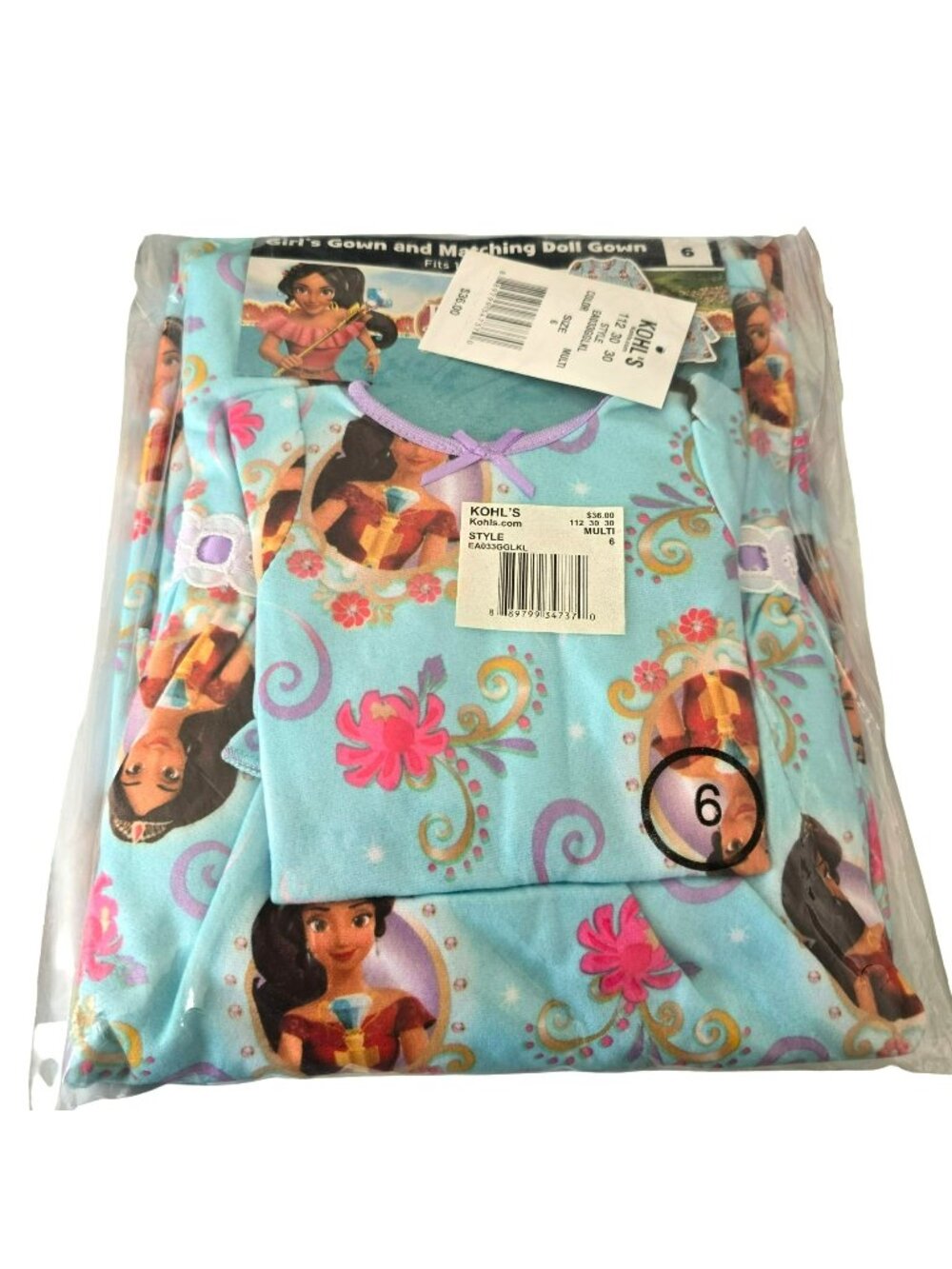 Disney Elena Of Avalor Girls Gown Size 6 & Matching Doll Gown Fits 18" Doll LH20